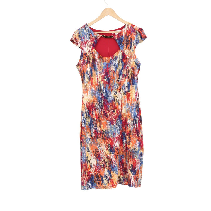 Trinhuology Womens Abstract Print Cutout Gold Bar Sheath Dress Red Multi 12