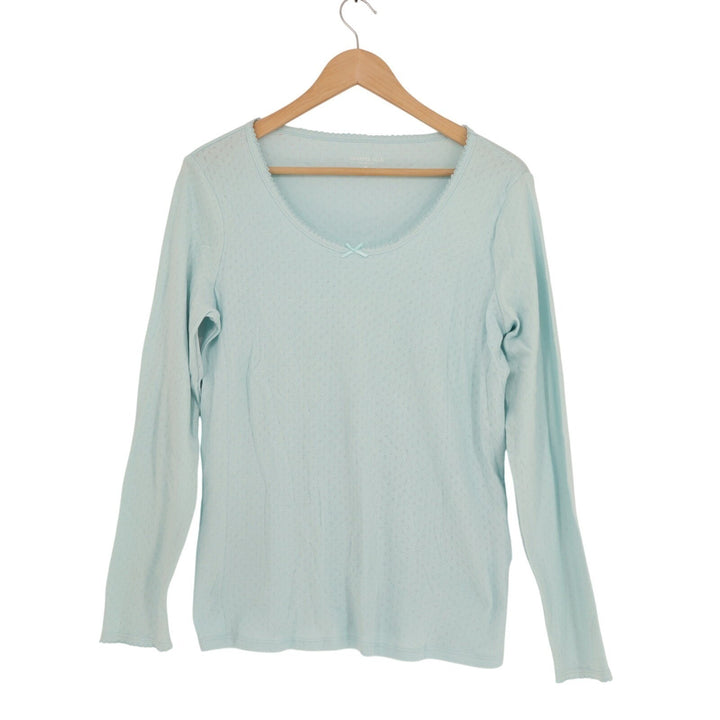 Charter Club Intimates Pajama Top Womens Medium Light Blue Cotton Scoop Neck