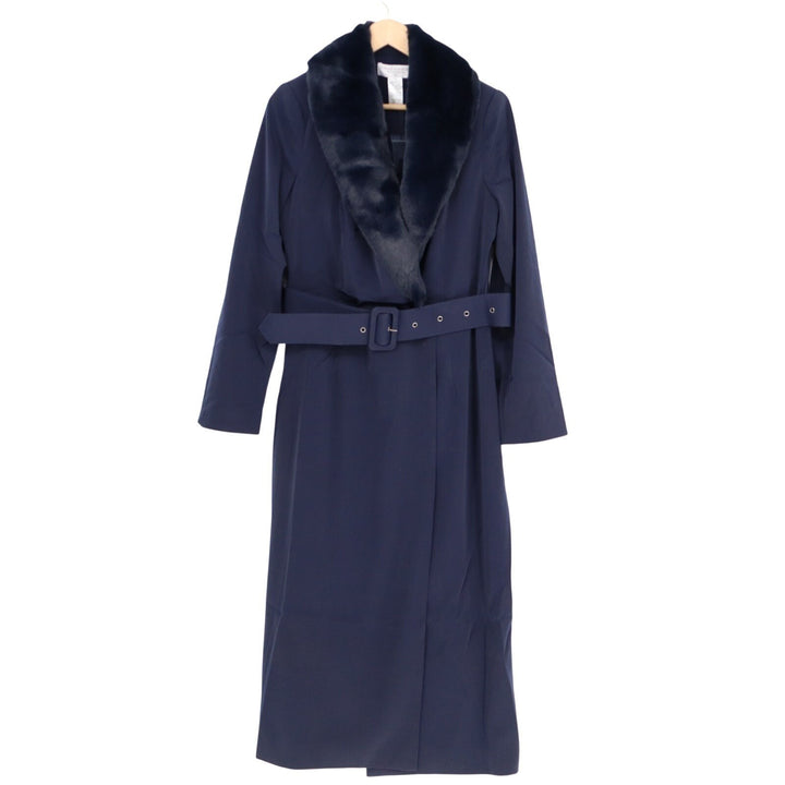Naked Wardrobe The Statement Trench Coat Womens Medium Navy Shawl Collar Stretch