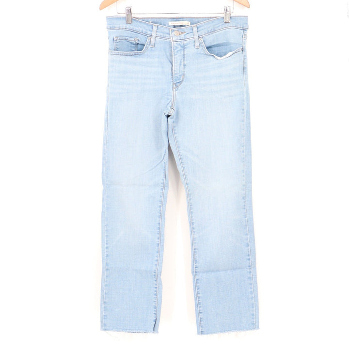 Levis 314 Shaping Straight Jeans Light Wash Blue Raw Hem Womens Size 31