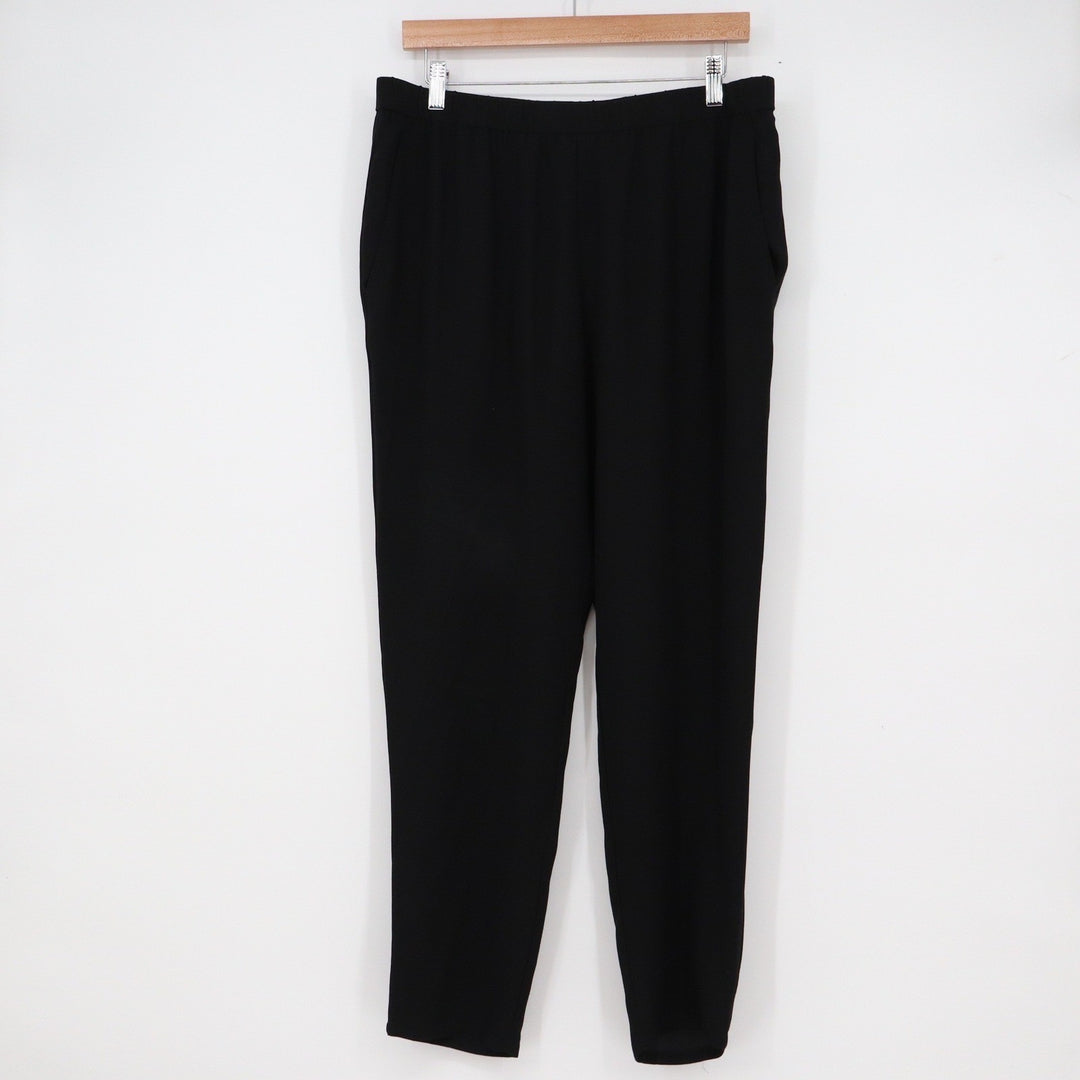 Eileen Fisher Black Elastic Waist Pull On Tapered Leg Trousers Pants Medium