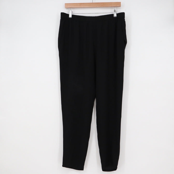 Eileen Fisher Black Elastic Waist Pull On Tapered Leg Trousers Pants Medium