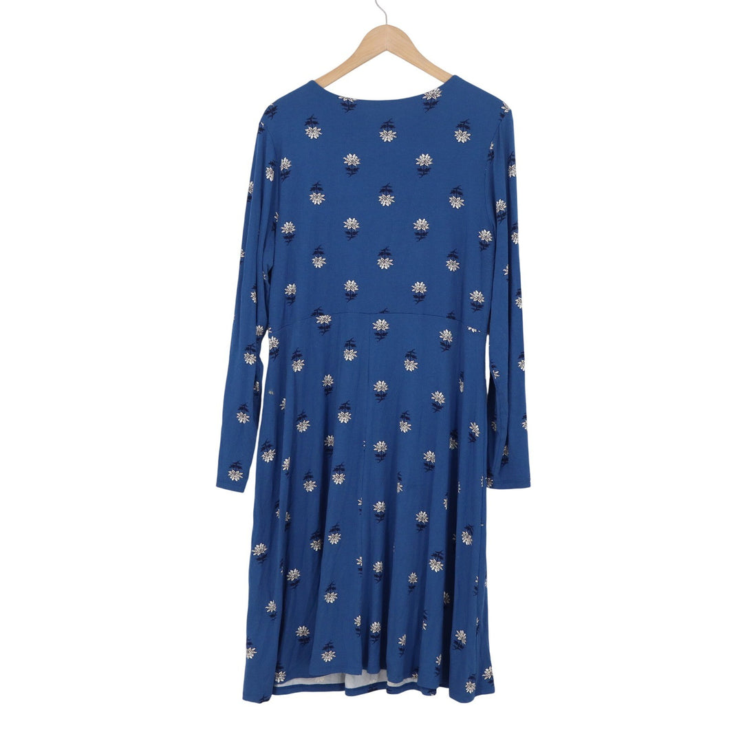 Old Navy Womens XL Blue Floral Long Sleeve V-Neck Midi Jersey Dress