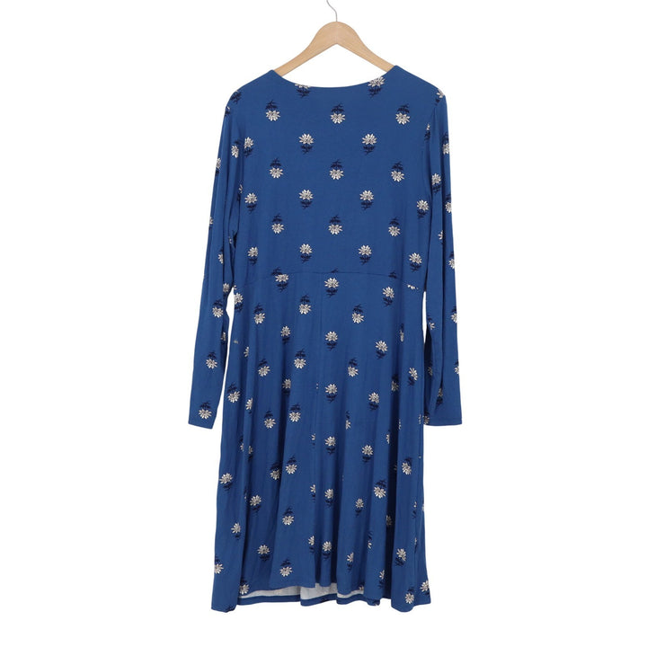 Old Navy Womens XL Blue Floral Long Sleeve V-Neck Midi Jersey Dress