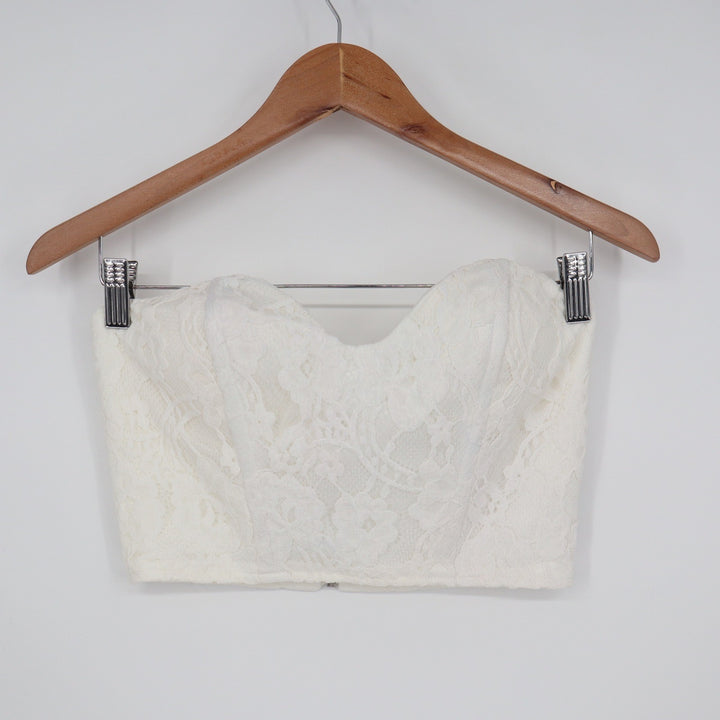 Off White Floral Lace Strapless Corset Crop Top Sweetheart NWSP20-T7 Small