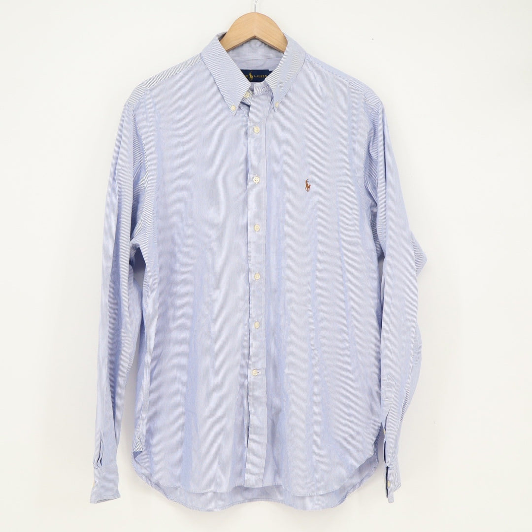 Ralph Lauren Mens Blue White Striped Button Down Shirt 16.5 36/37 Cotton Pony