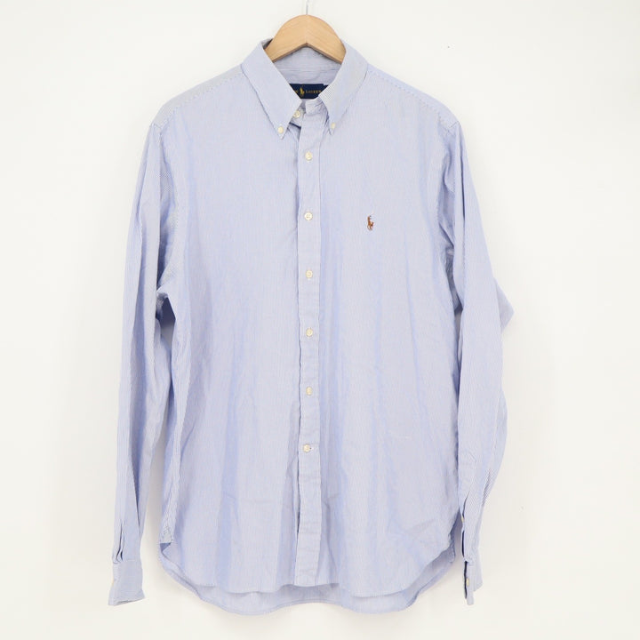 Ralph Lauren Mens Blue White Striped Button Down Shirt 16.5 36/37 Cotton Pony