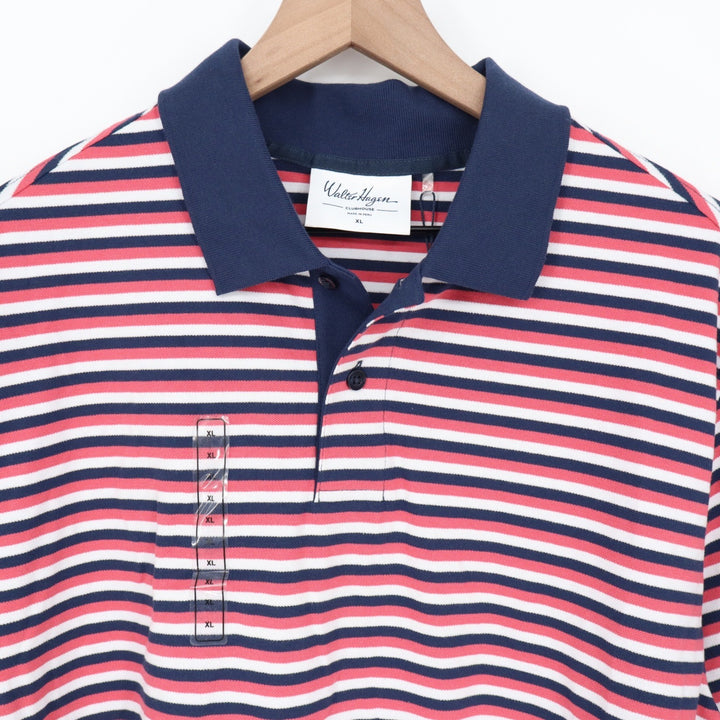 Walter Hagen Mens Clubhouse Stripe Pique Polo Shirt XL Pink Navy
