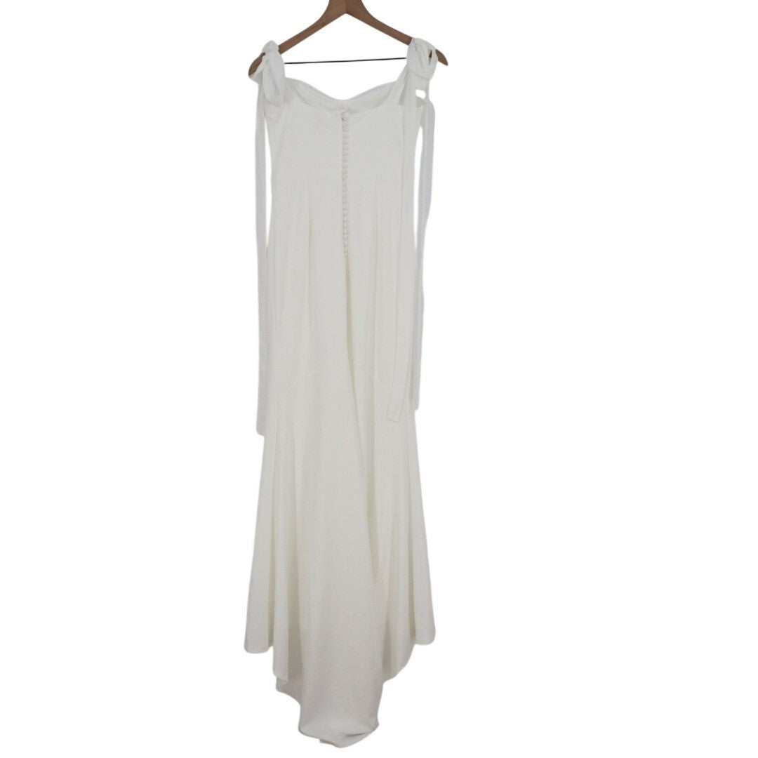 Lulus Maxi Dress Womens Small White Stretch Tie Shoulder Front Slit Back Button