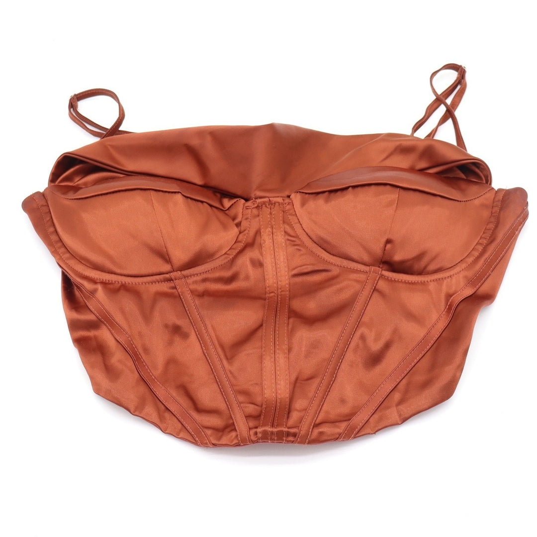 Unbranded Corset Top Women XL Bustier Rust Copper Satin Boning Underwire Good