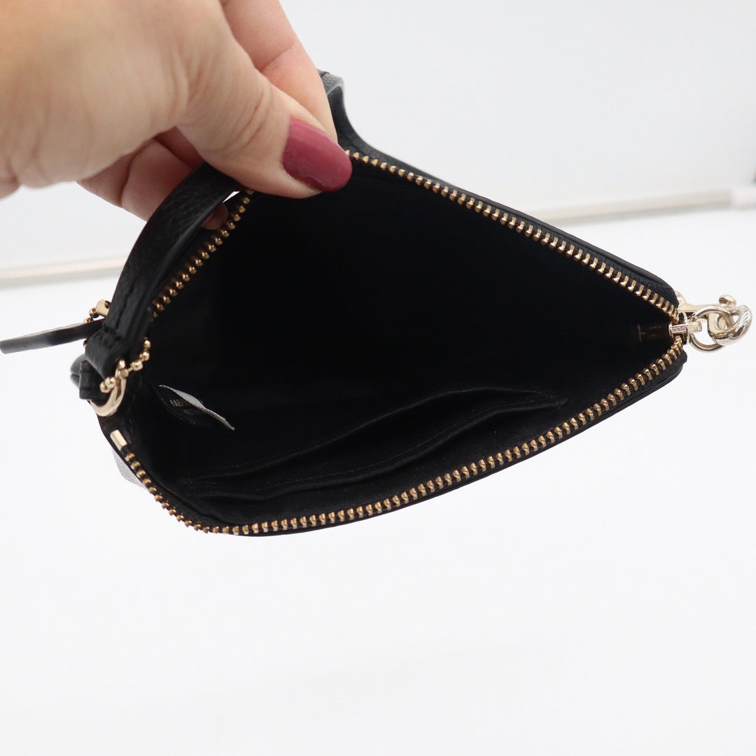 Coach Corner Zip Wristlet Black Crossgrain Leather Gold Logo