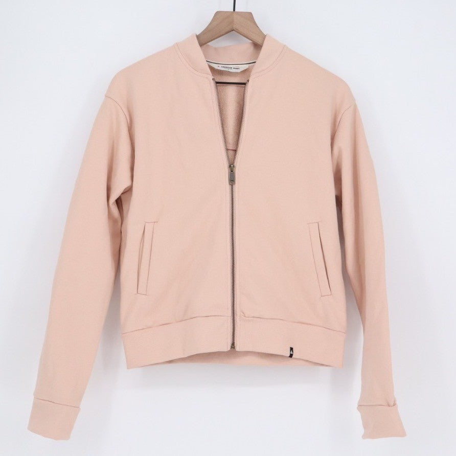 American Giant Fleece Bomber Jacket Womens Small Cameo Rose Ribbed Full Zip
