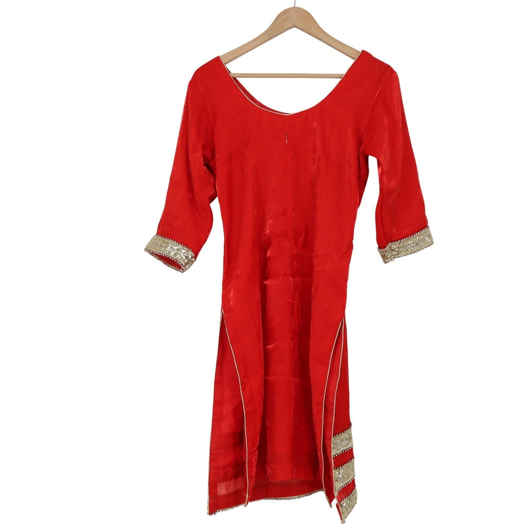 Unbranded Red Gold Sequin Embroidered Silk Kurta Tunic Dress Small 10279