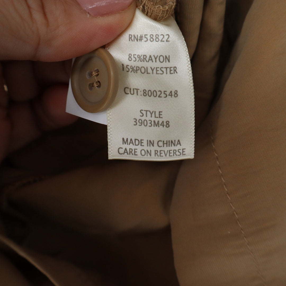 Max Studio Womens Utility Jumpsuit Tan Brown Long Sleeve Tie Waist Size M