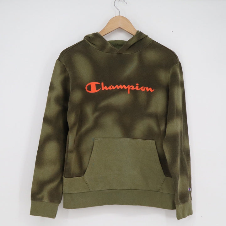 Champion Boys Olive Green Cloud Wash Hoodie Orange Logo Size L
