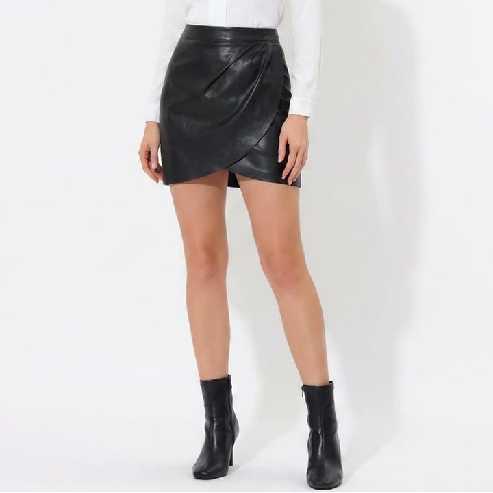Express Black Faux Leather Draped Wrap Mini Skirt Womens Size 8 Side Zip