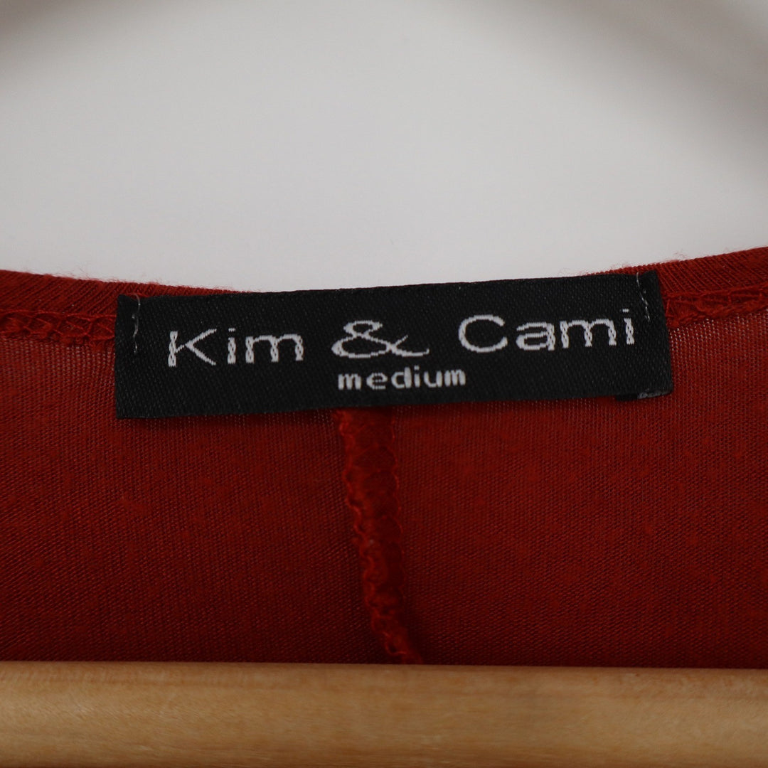 Kim & Cami Womens Medium Rust Red Dolman Sleeve Scoop Neck Draped Hem Top