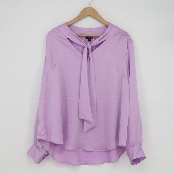 Torrid Lilac Purple Tie Neck Keyhole Long Sleeve Blouse Size 0