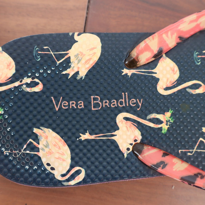 Vera Bradley Womens Flamingo Print Flip Flop Sandals Navy Blue Pink Size 8