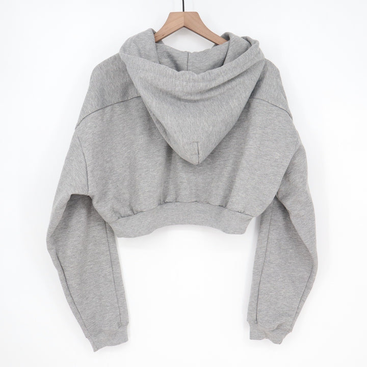 Naked Wardrobe Womens Heather Gray Cropped Hoodie Sweatshirt L