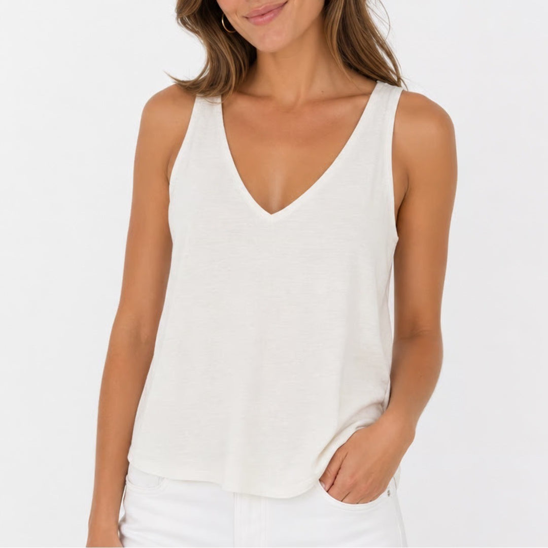Boden Tank Top Womens Medium White Wide Strap V-Neck Yoga Running Activewear