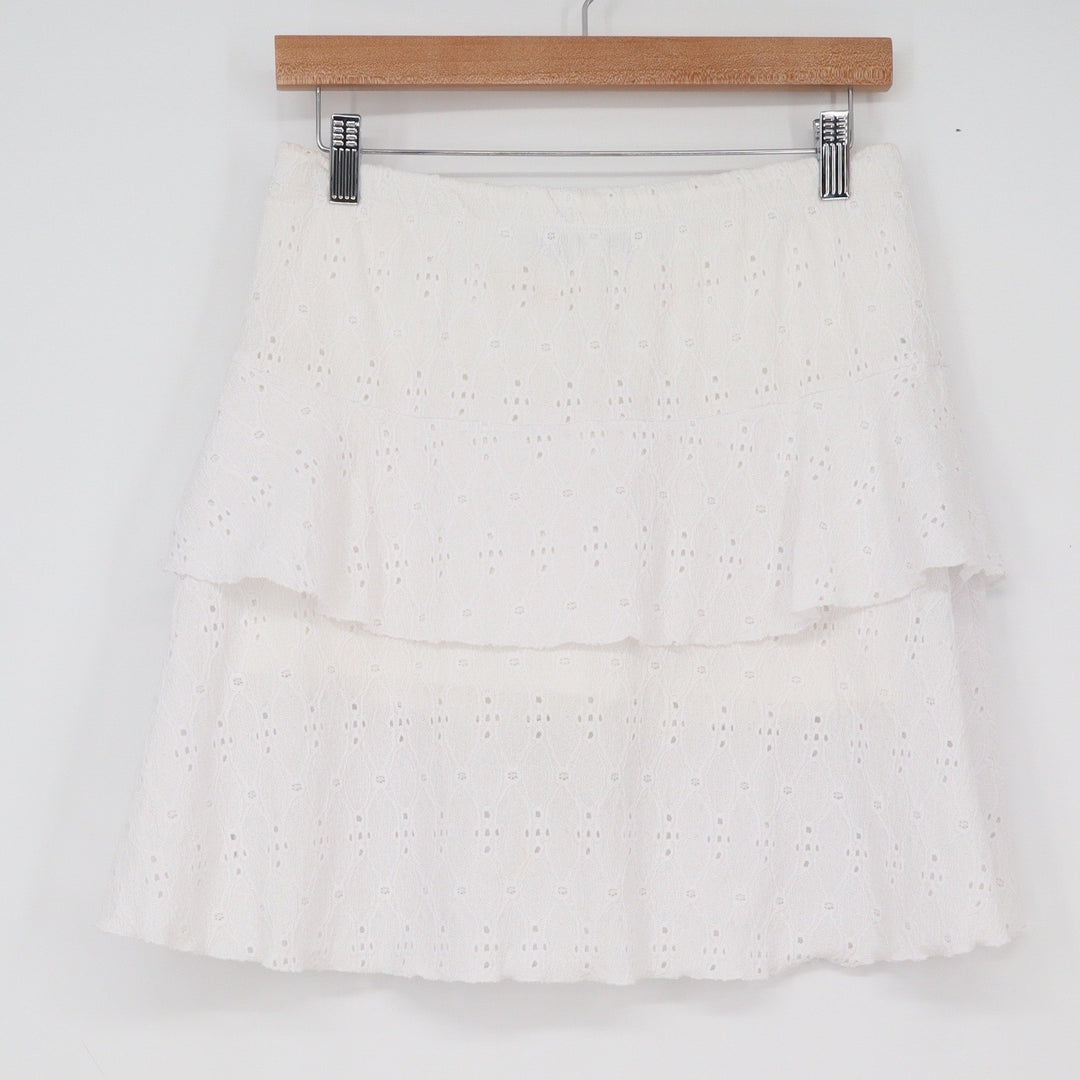 Gitane Skort Womens M CJ2 White Eyelet Lace Tiered Ruffle Stretch Pocket Good