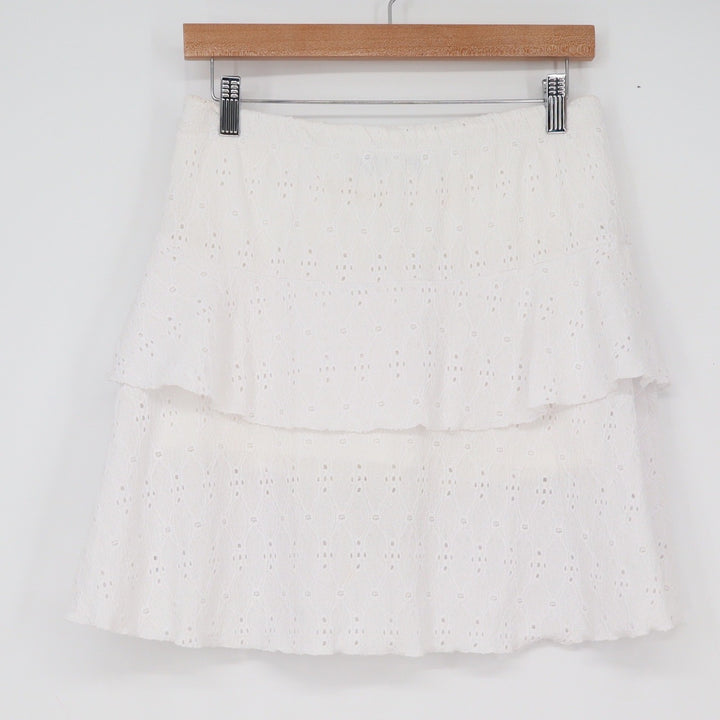 Gitane Skort Womens M CJ2 White Eyelet Lace Tiered Ruffle Stretch Pocket Good