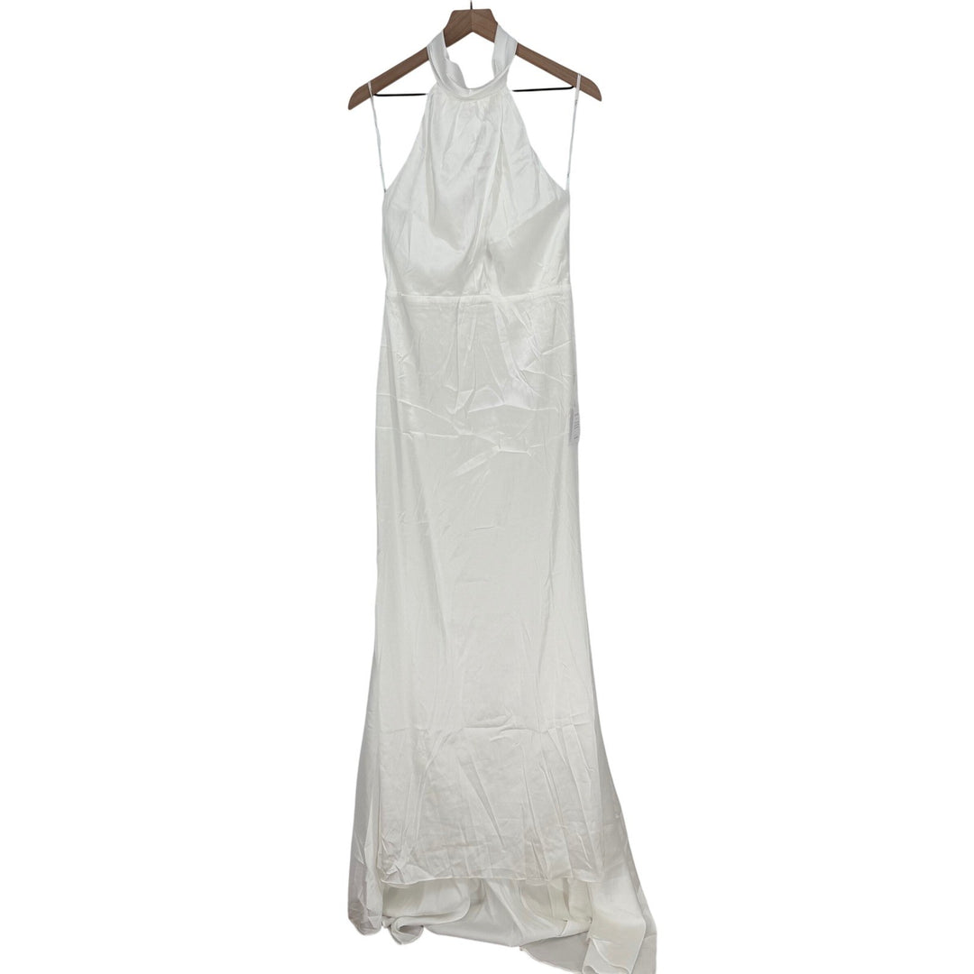 Lulus Eternity Together White Satin Halter Mermaid Maxi Dress Size L