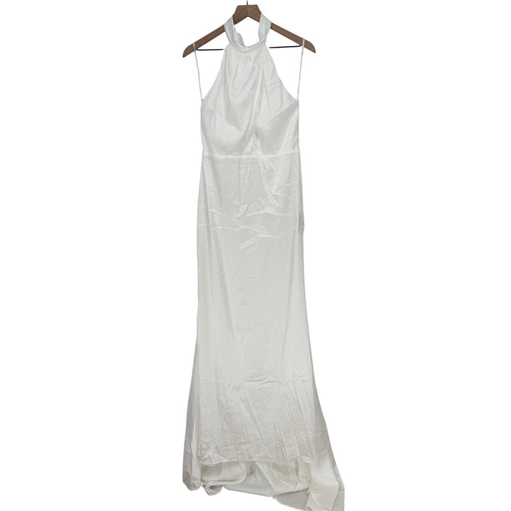 Lulus Eternity Together White Satin Halter Mermaid Maxi Dress Size L