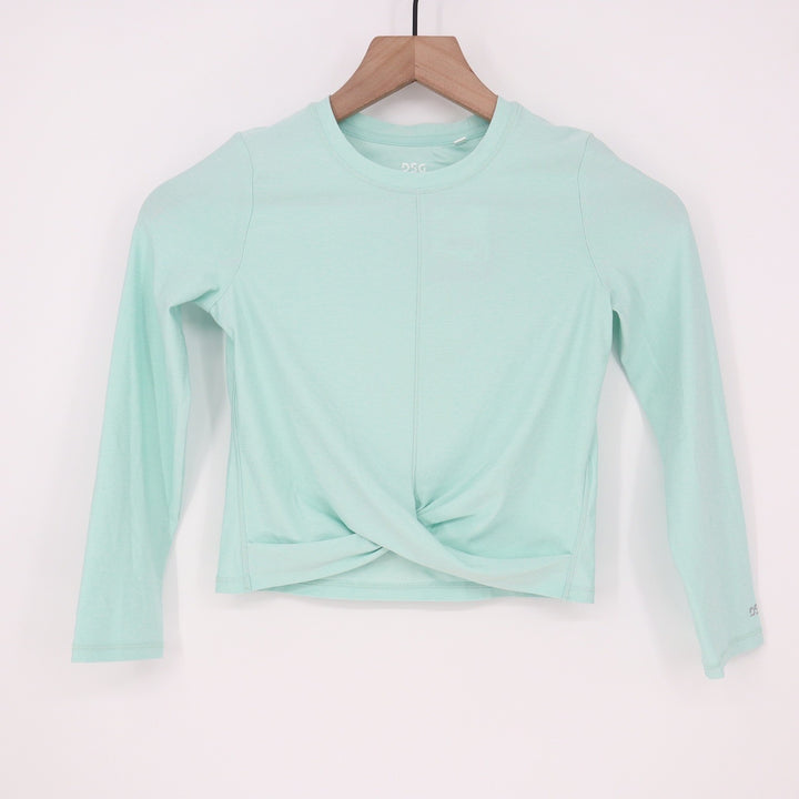 DSG Girls XS 6-7 Shoreside Blue Heather LS Twist Front Performance Tee