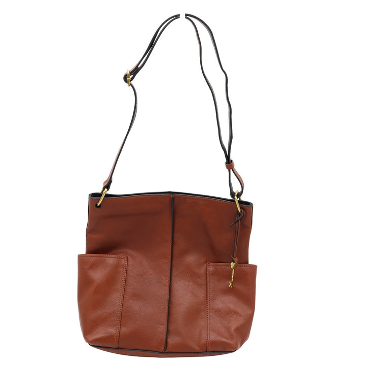 Fossil Brown Pebbled Leather Crossbody Bag Adjustable Strap Key Charm Hobo