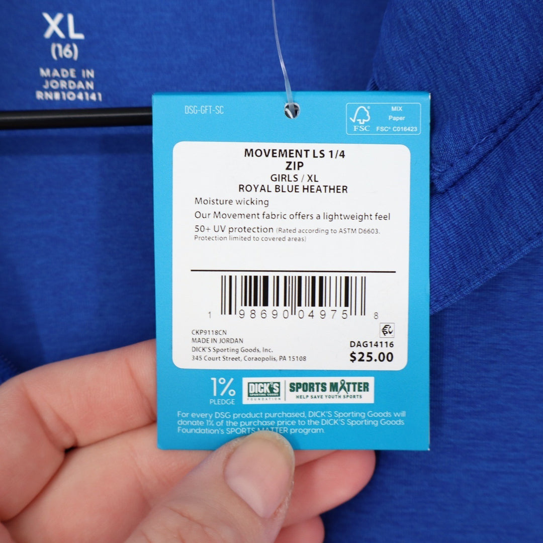 DSG Girls Movement LS 1/4 Zip Royal Blue Heather Pullover Size XL 16