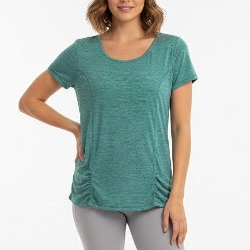Gaiam T-Shirt Women XL Green Space Dye Stretch Crew Neck Short Sleeve Activewear