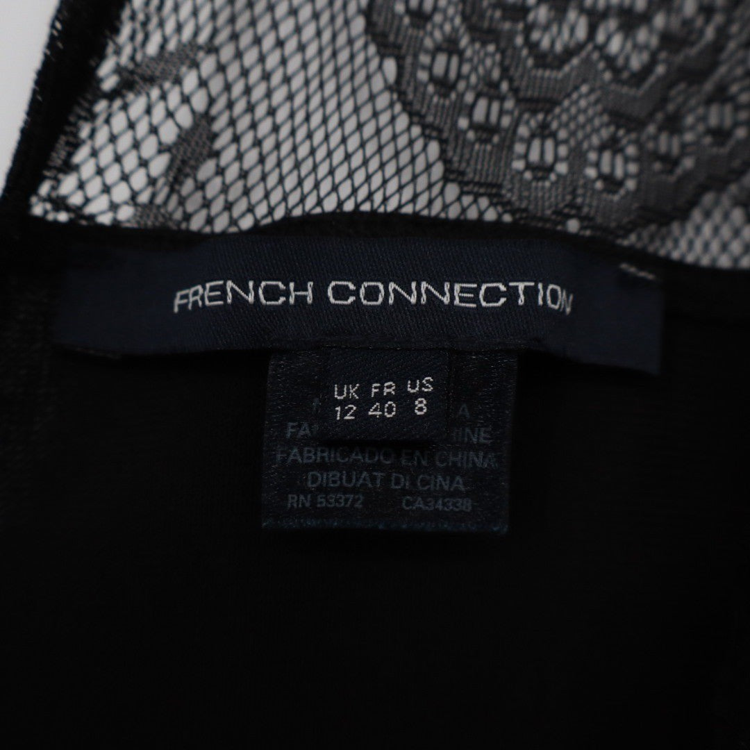 French Connection Black Lace Trim Keyhole Neck Sleeveless Jumpsuit Pants Size 8