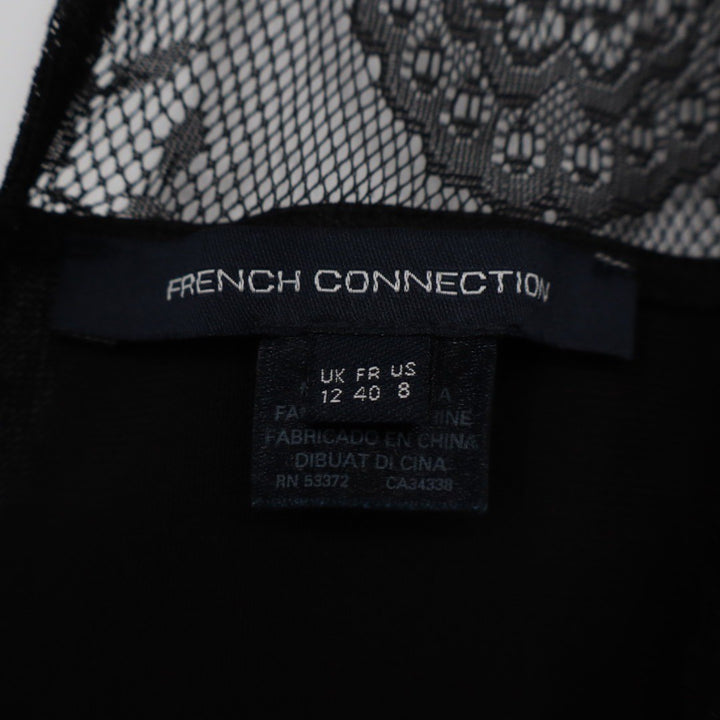 French Connection Black Lace Trim Keyhole Neck Sleeveless Jumpsuit Pants Size 8