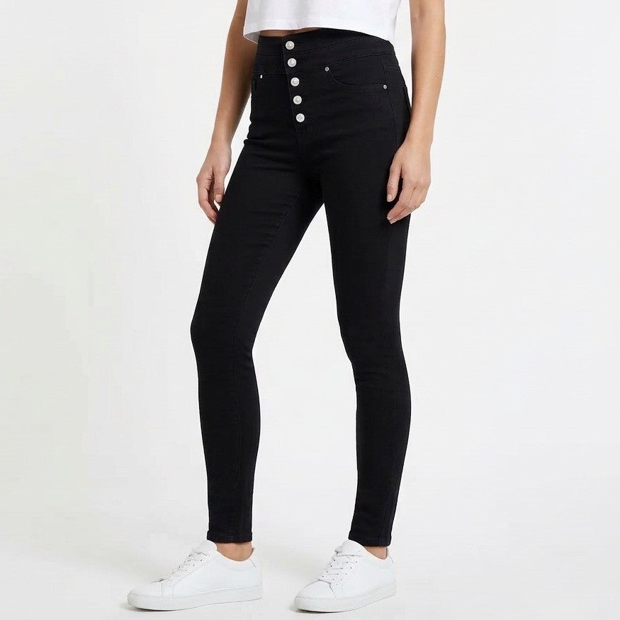 Abercrombie & Fitch High Rise Super Skinny Jeans Womens 27 Black Exposed Button