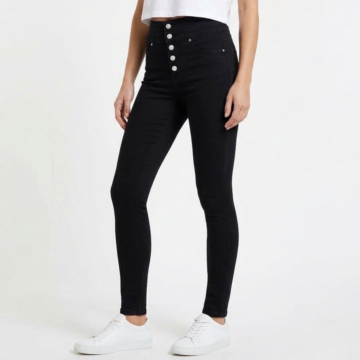 Abercrombie & Fitch High Rise Super Skinny Jeans Womens 27 Black Exposed Button
