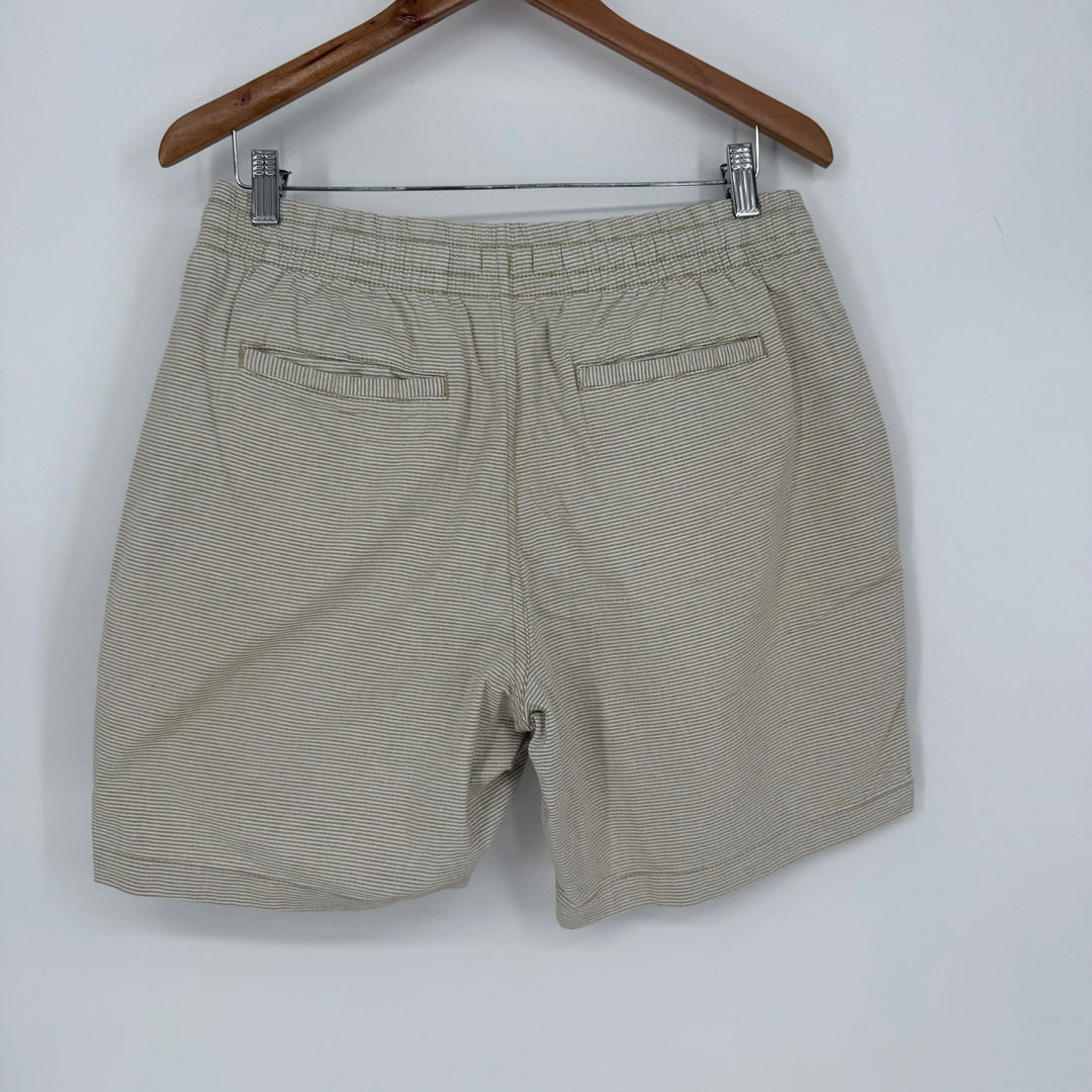 Old Navy Striped Pull On Shorts Mens Medium Tan White Drawstring Casual Beach