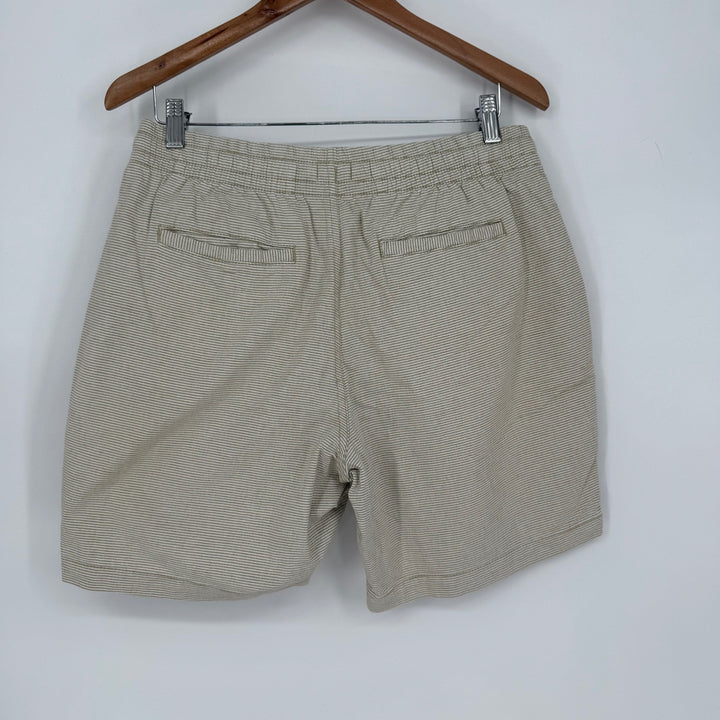 Old Navy Striped Pull On Shorts Mens Medium Tan White Drawstring Casual Beach