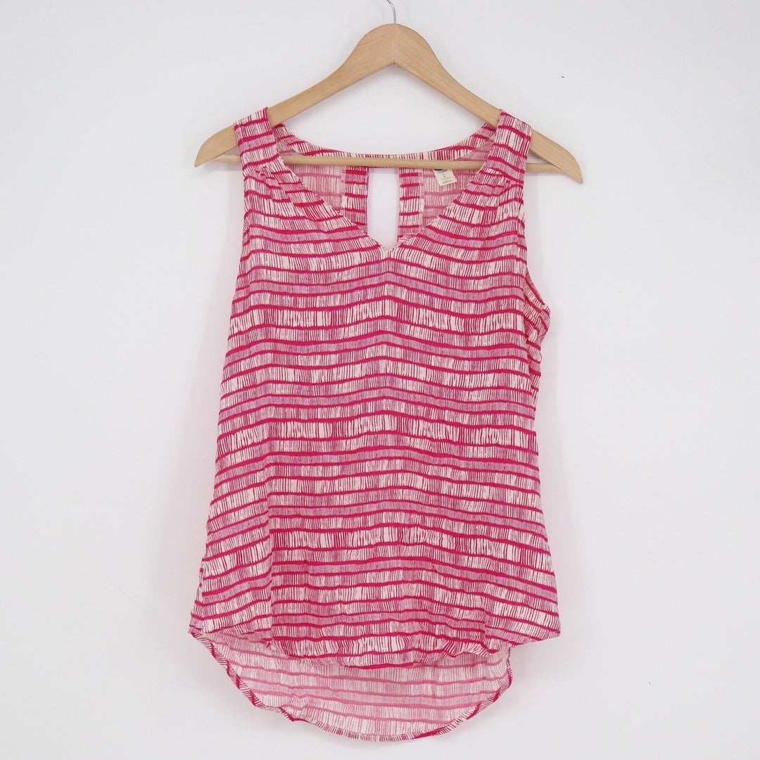 Old Navy Pink Abstract Stripe V-Neck Tank Top Sleeveless Keyhole Small Tall