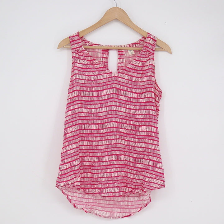 Old Navy Pink Abstract Stripe V-Neck Tank Top Sleeveless Keyhole Small Tall