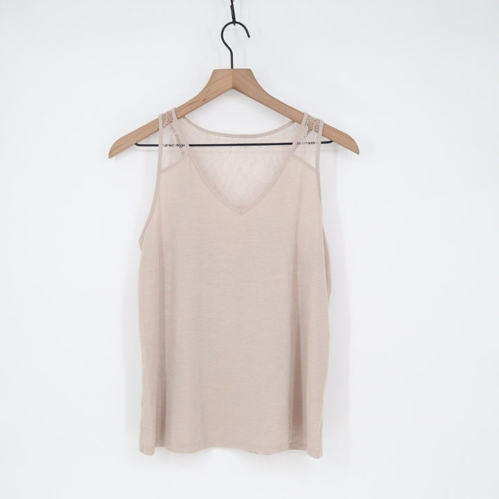 Flora By Flora Nikrooz Camisole Top Womens Small Beige Stretch Lace Strap V-Neck