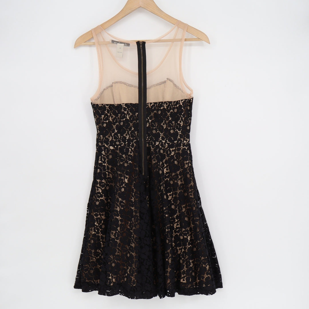 American Rag Womens Black Lace Fit Flare Dress Mesh Yoke Size M DVB994