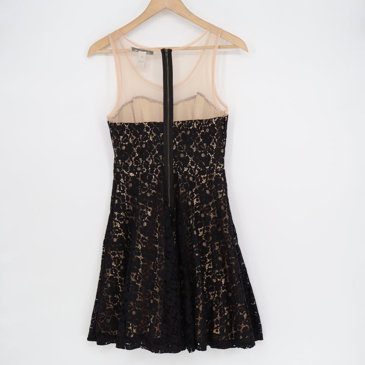 American Rag Womens Black Lace Fit Flare Dress Mesh Yoke Size M DVB994
