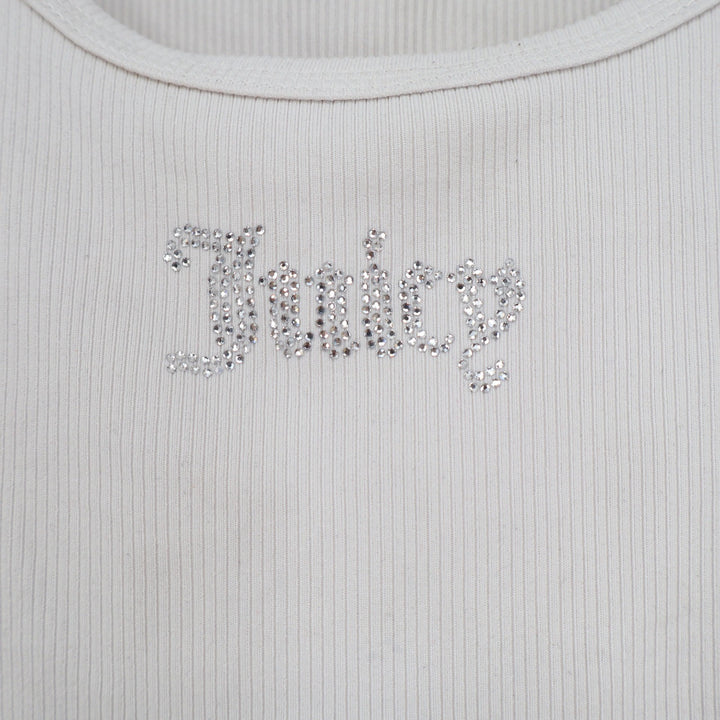 Juicy Couture Womens Ribbed Tank Top Cream Rhinestone Logo Y2K Size L