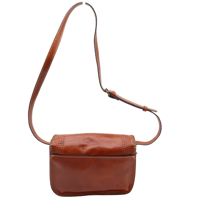 Patricia Nash Tan Tooled Leather Crossbody Saddle Bag Whipstitch Trim