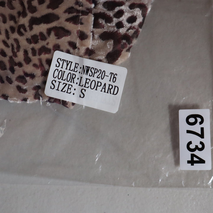 Naked Wardrobe Leopard Print Crop Top Long Sleeve Sweetheart Smocked Small