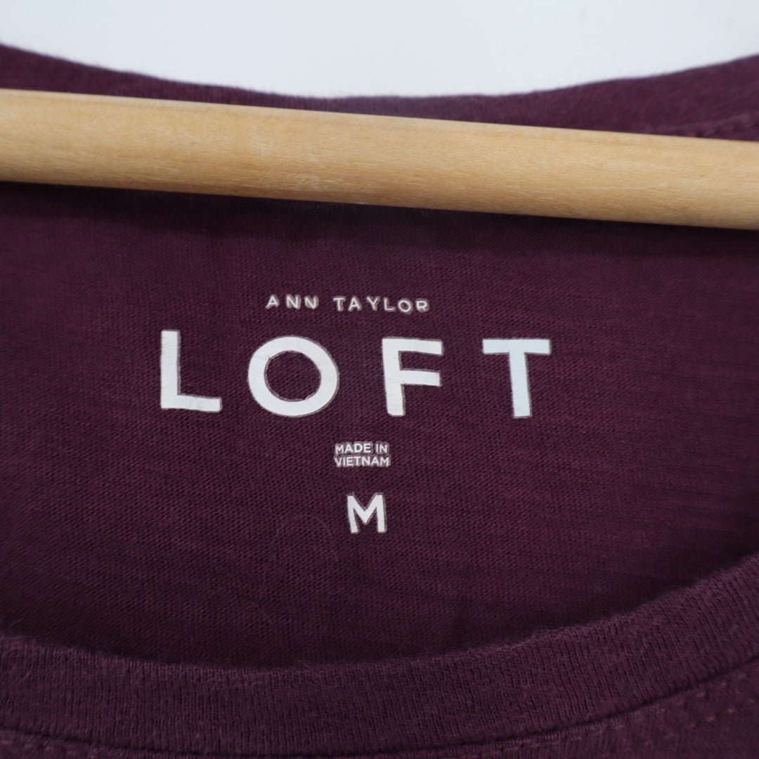 Ann Taylor Loft T-Shirt Womens M Maroon Cotton Long Sleeve Crew Neck Pullover
