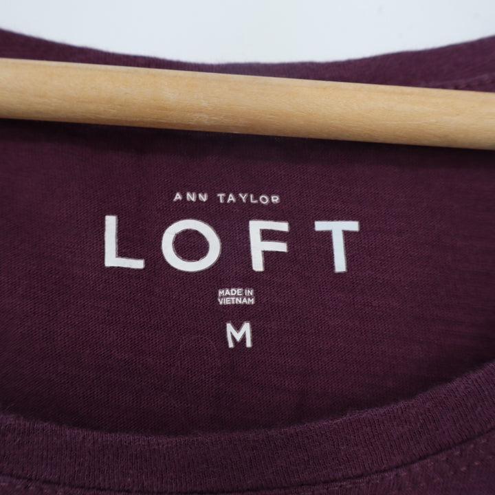 Ann Taylor Loft T-Shirt Womens M Maroon Cotton Long Sleeve Crew Neck Pullover