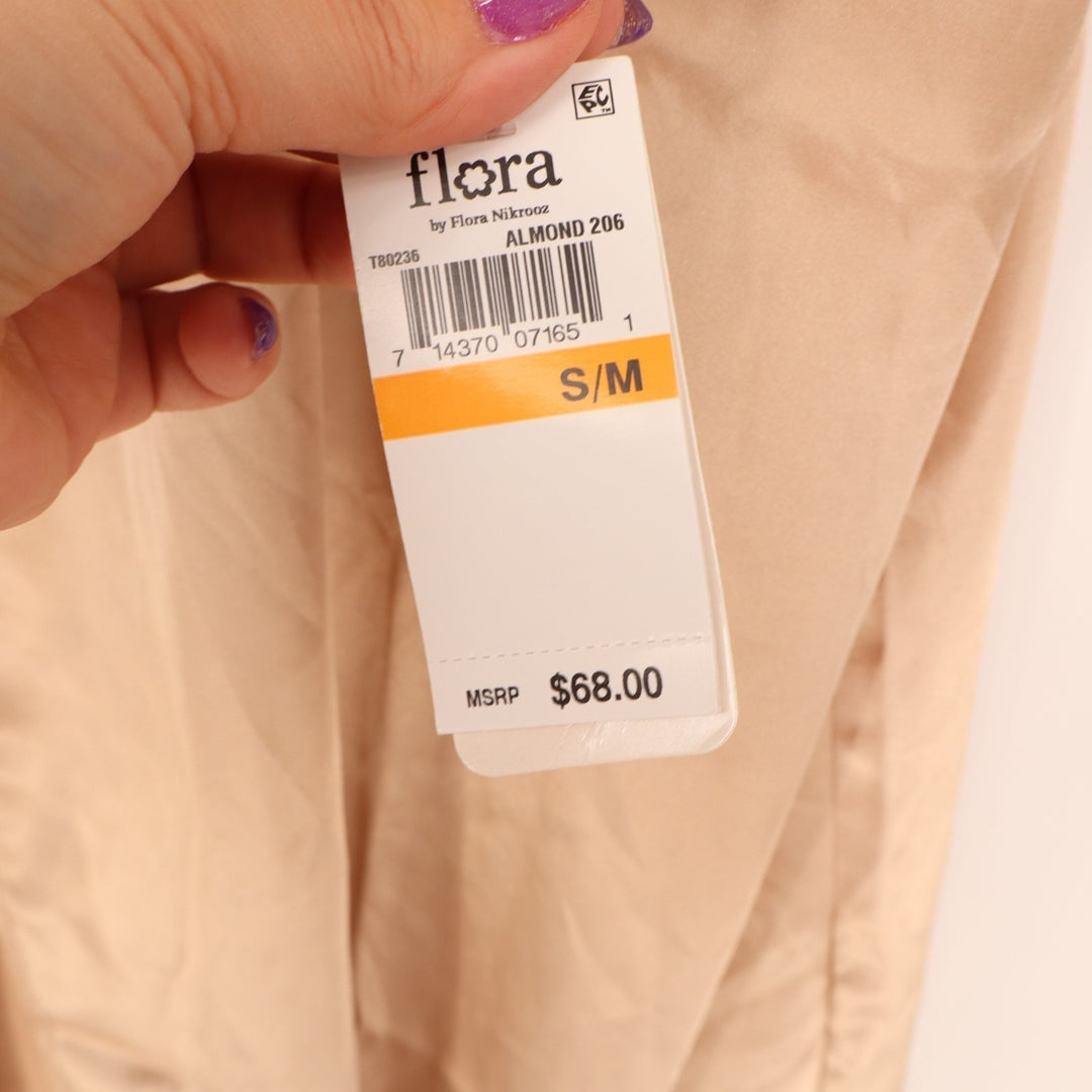 Flora Nikrooz Stella Robe Womens Small Beige Shimmer Venice Trim Belted Waist
